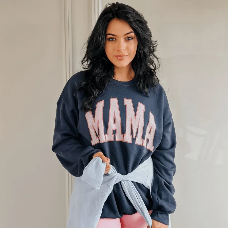 Neutral Mama Sweatshirt - Navy Hoodie with Button Placket Classic Preppy