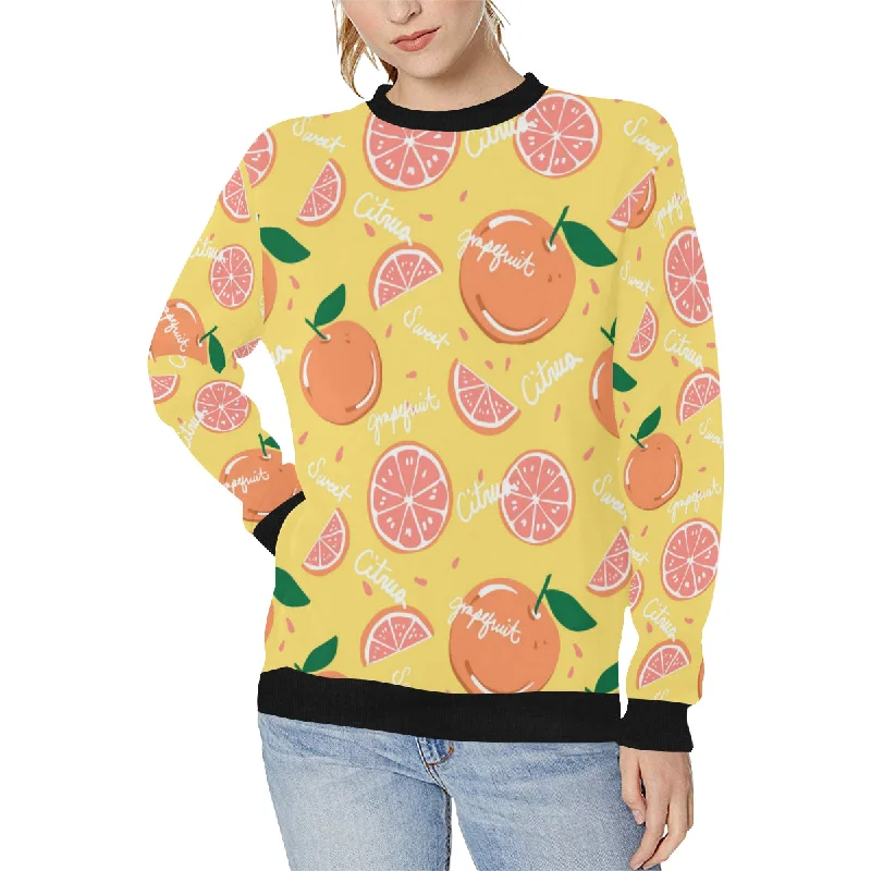 Grapefruit yellow background Women's Crew Neck Sweatshirt Hoodie with Hem Patch Decorative Personalized