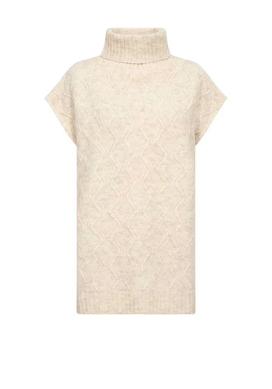 Soyaconcept Irwin Polo Neck Sweater Vest, Beige Fitted Slim Tailored