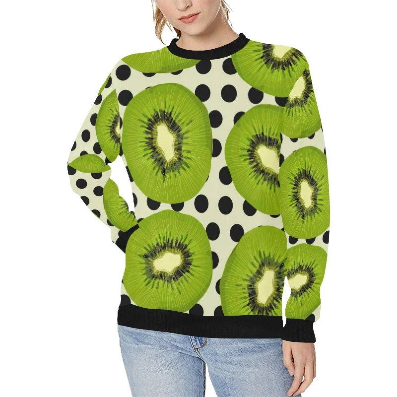 kiwi black dot background Women's Crew Neck Sweatshirt Hoodie with Oversized Fit Loose Comfortable