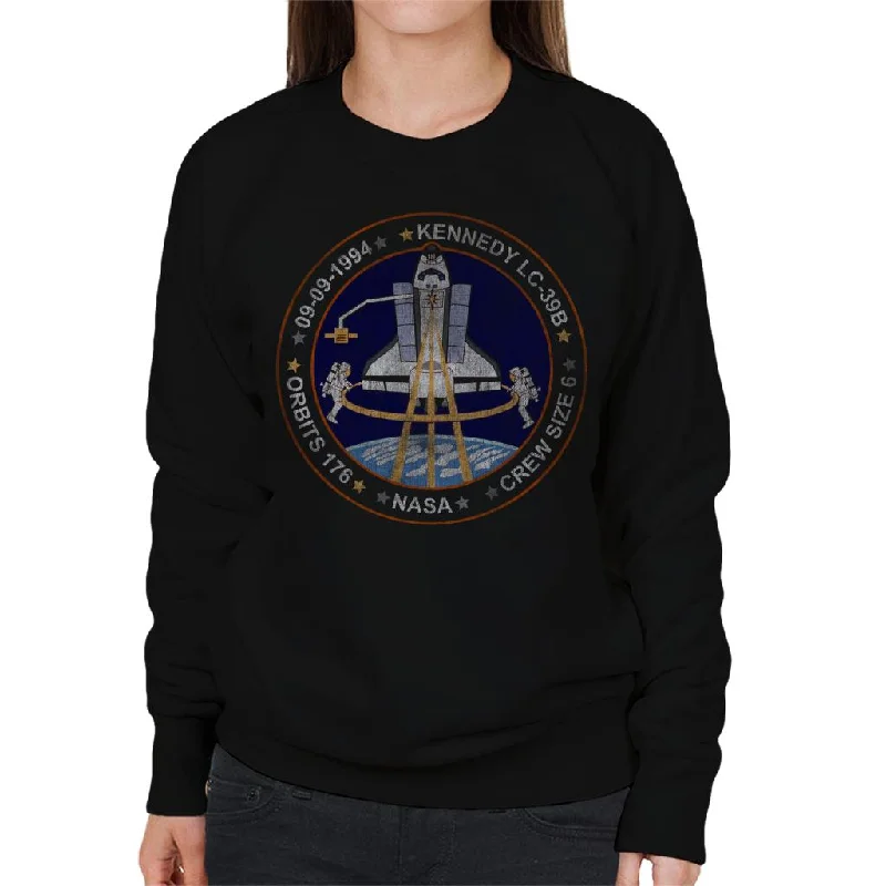 NASA STS 64 Discovery Mission Badge Distressed Women's Sweatshirt Hoodie with Camouflage Military Edgy