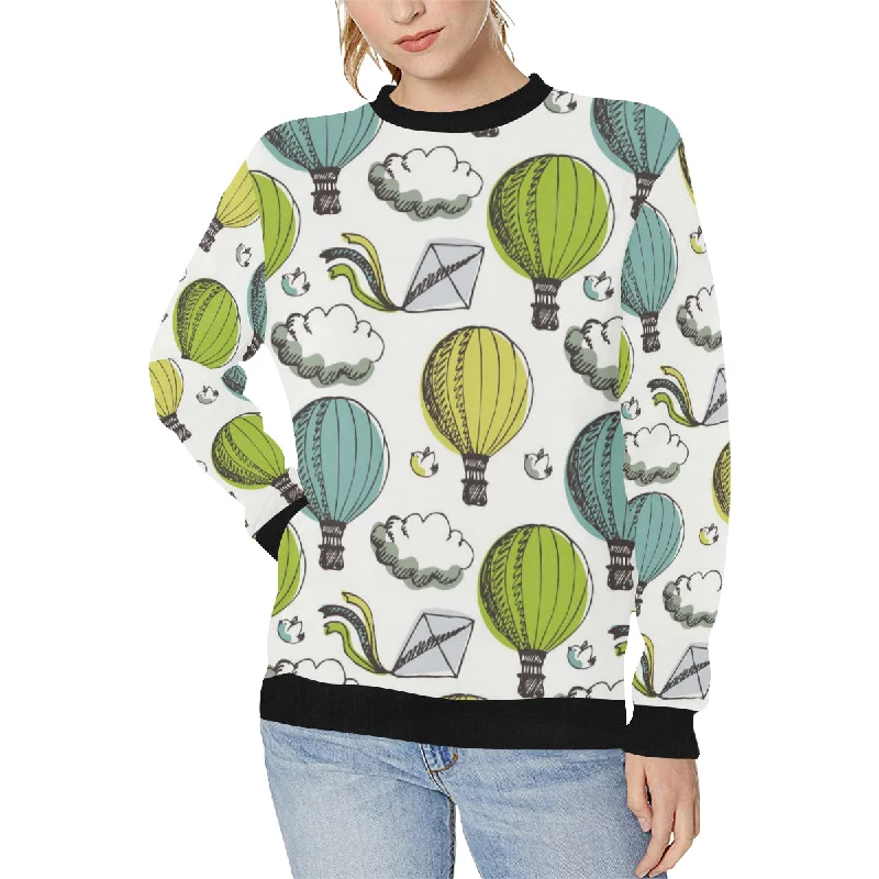 Hot Air Balloon Bird Cloud Pattern Women's Crew Neck Sweatshirt Hoodie with Color Block Contrast Stylish