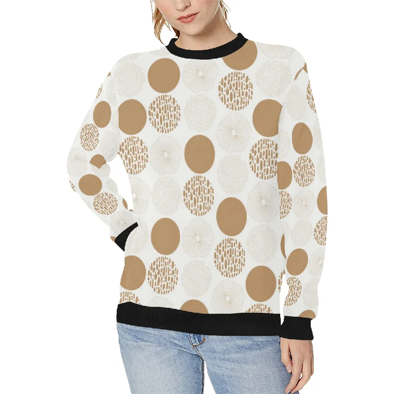 Gold Texture mushroom pattern Women's Crew Neck Sweatshirt Hoodie with Button Placket Classic Preppy
