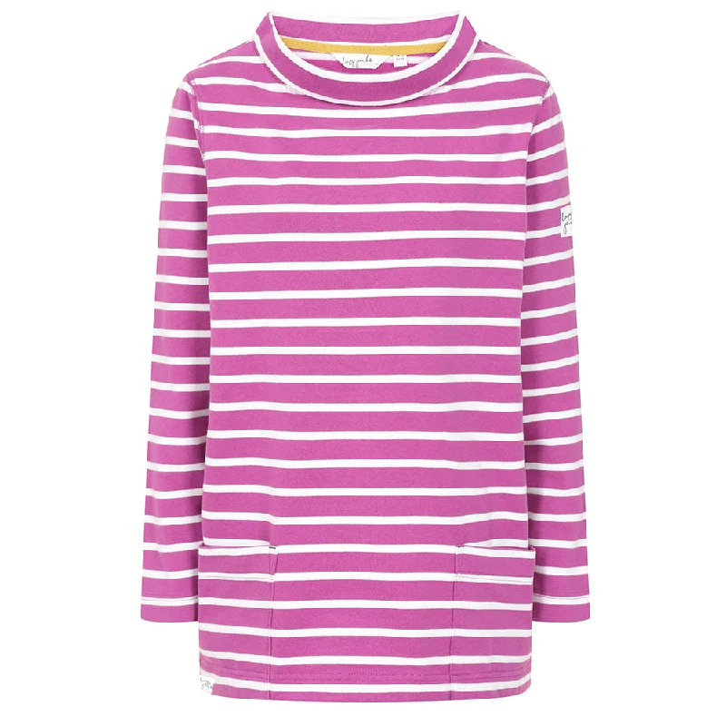 LJ94S - Striped Roll Neck Sweatshirt - Striking Purple Hoodie with Drawcord Adjustable Secure