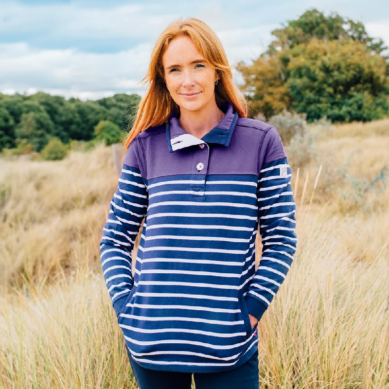 LJ6 - Striped Button Neck Sweatshirt - Loganberry Hoodie with Pattern Geometric Abstract