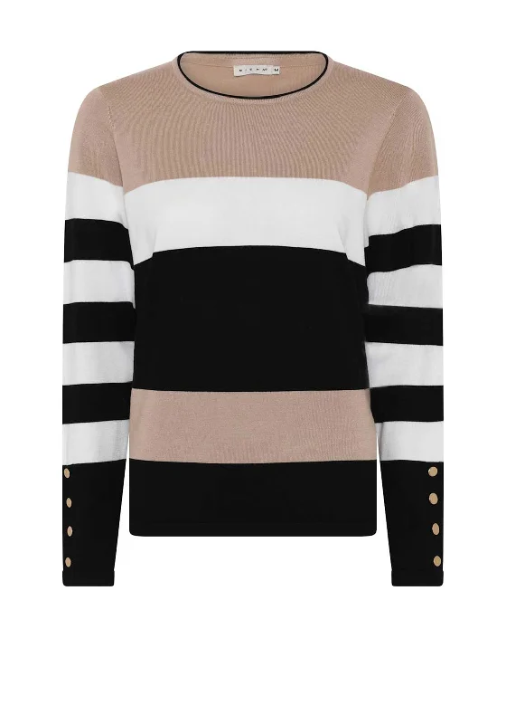 Micha Colour Block Striped Sweater, Beige Lace Blend Ribbed Blend Corduroy Blend