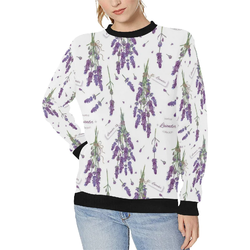lavender flower design pattern Women's Crew Neck Sweatshirt Hoodie with Metallic Shiny Futuristic