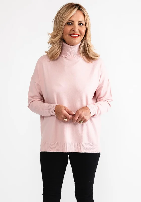 D.E.C.K By Decollage One Size Roll Neck Sweater, Pink Print Jacquard Patchwork