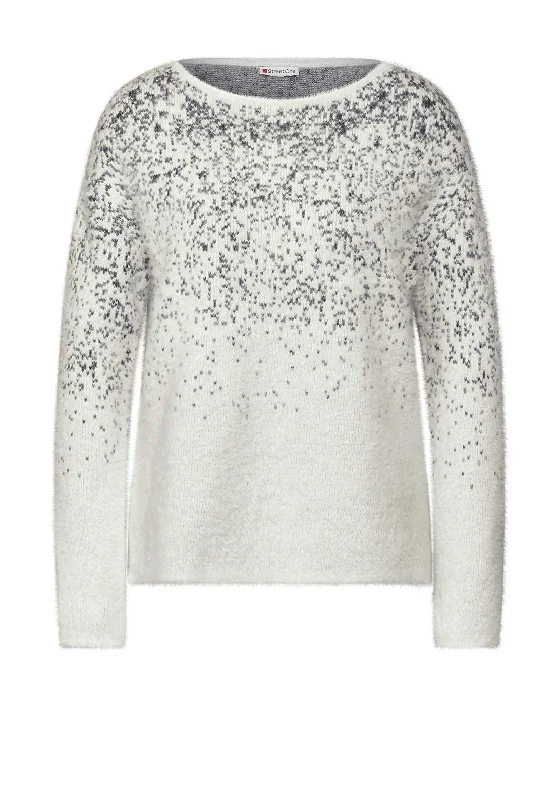 Street One Feather Yarn Knit Jumper, White Slim Fit Regular Fit Oversized
