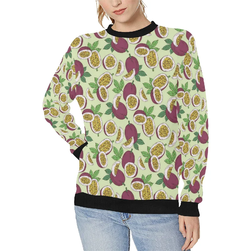 Paassion fruit pattern Women's Crew Neck Sweatshirt Hoodie with Hem Lace Feminine Delicate
