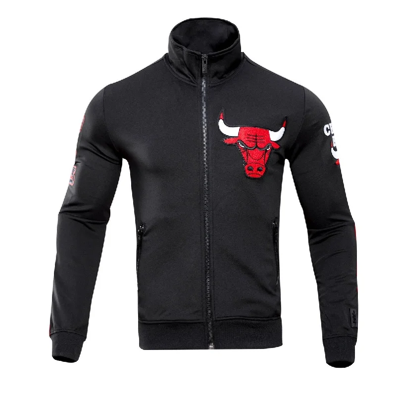 NBA CHICAGO BULLS CLASSIC MEN'S TRACK JACKET (BLACK) Stand-Up Collar Roll-Neck Collar Turtle Neck
