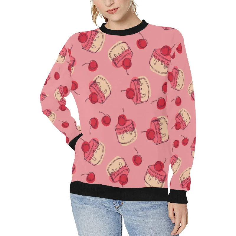 Cake cherry pattern Women's Crew Neck Sweatshirt Hoodie with Longline Fit Extended Stylish