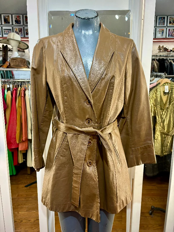 80’s Sand 3/4 Length Leather Jacket by Avanti Denim Fabric Leather Fabric Suede Fabric