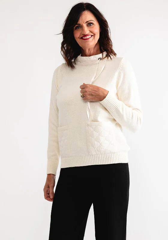 Micha Pocket Detail High Neck Jumper, Cream Terry Blend Velvet Blend Canvas Blend