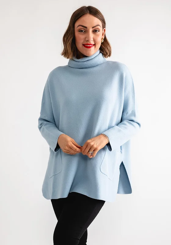 D.e.c.k by Collage One Size Roll Neck Jumper, Sky Blue Embroidered Appliqued Beaded