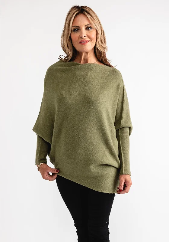 d.e.c.k by Decollage Draped Oversized Jumper, Green Beaded Sweater Sequined Faux Fur