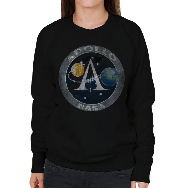 NASA Apollo Program Logo Badge Distressed Women's Sweatshirt Hoodie Crop Top Short Trendy