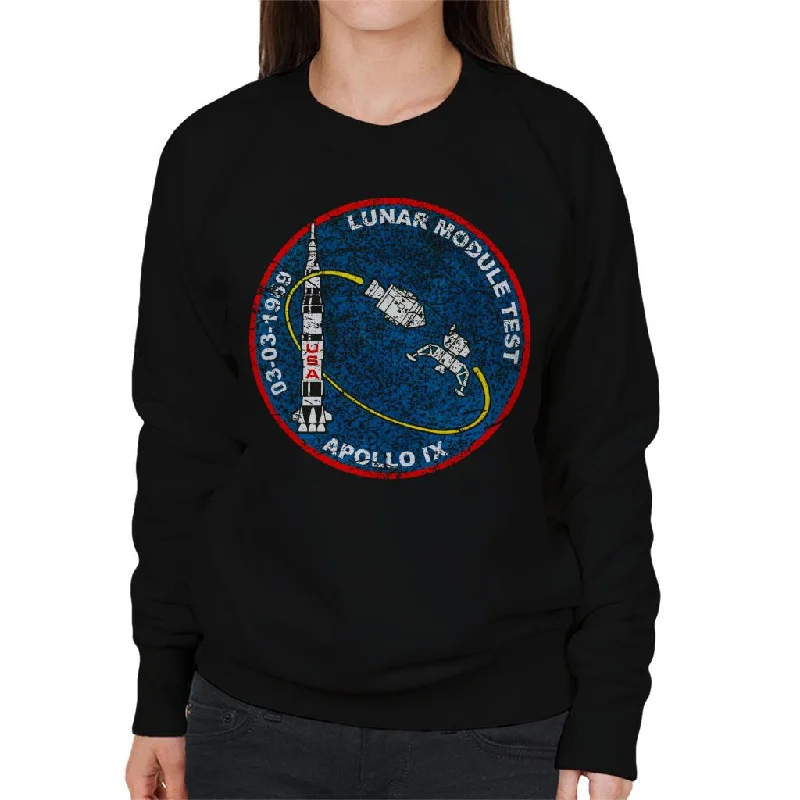 NASA Apollo 9 Mission Badge Distressed Women's Sweatshirt Hoodie with High-Low Hem Asymmetrical Trendy