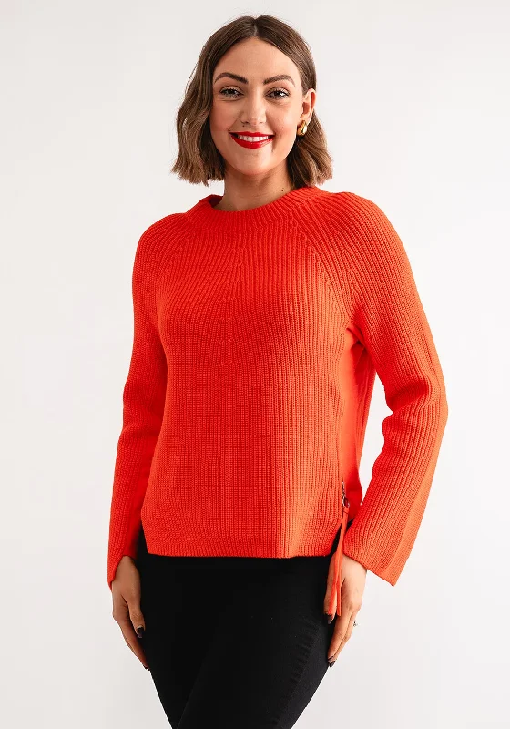 OUI Zip Up Side Detail Knitted Jumper, Orange Velvet Chenille Corduroy