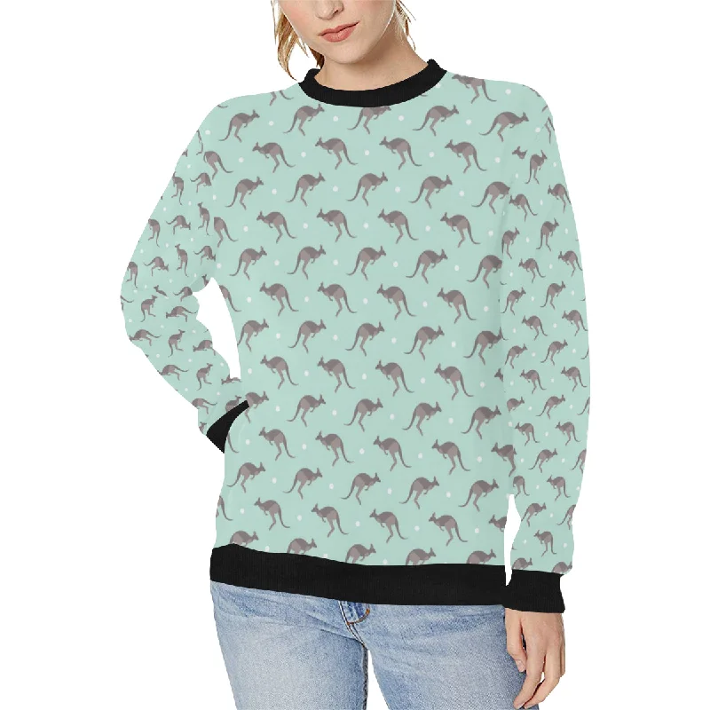 Kangaroo pattern background Women's Crew Neck Sweatshirt Hoodie with Longline Fit Extended Stylish