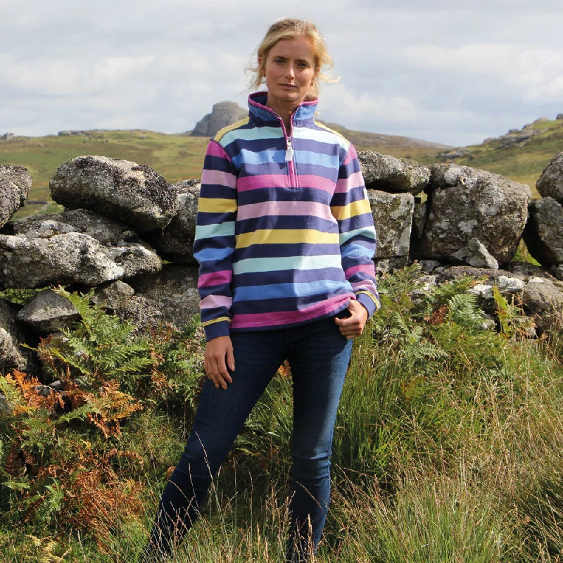 LJ35 - Ladies' Striped 1/4 Zip Sweatshirt - Twilight Multi Hoodie with Front Slit Layering Stylish