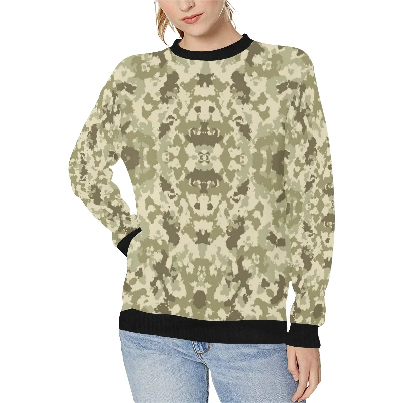 Light Green camouflage pattern Women's Crew Neck Sweatshirt Hoodie with Strings Custom Fit Adjustable