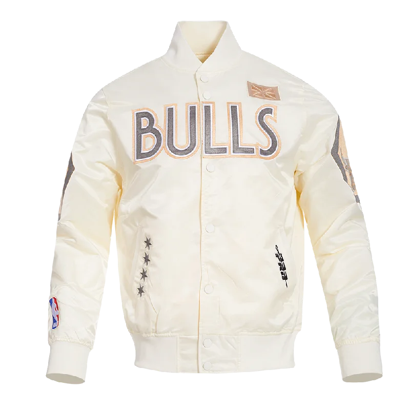 NBA CHICAGO BULLS CITY EDITION 24-25 MEN'S SATIN JACKET (EGGSHELL) Denim Jacket Leather Jacket Suede Jacket