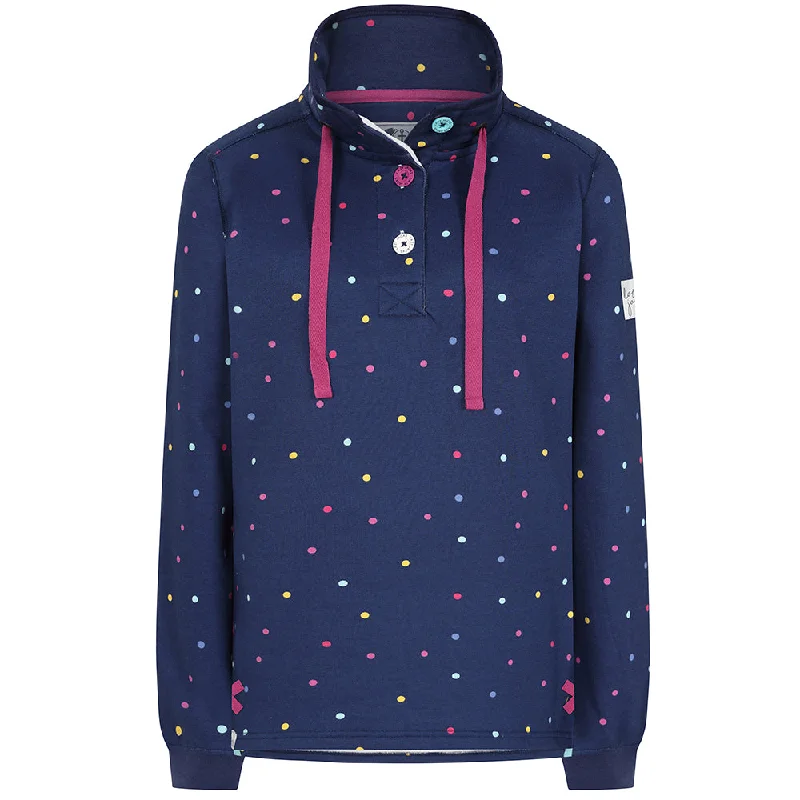 LJ14 - Ladies Patterned Button Neck Sweatshirt - Polka Dot Twilight Hoodie with Turtle Neck Cozy Winter