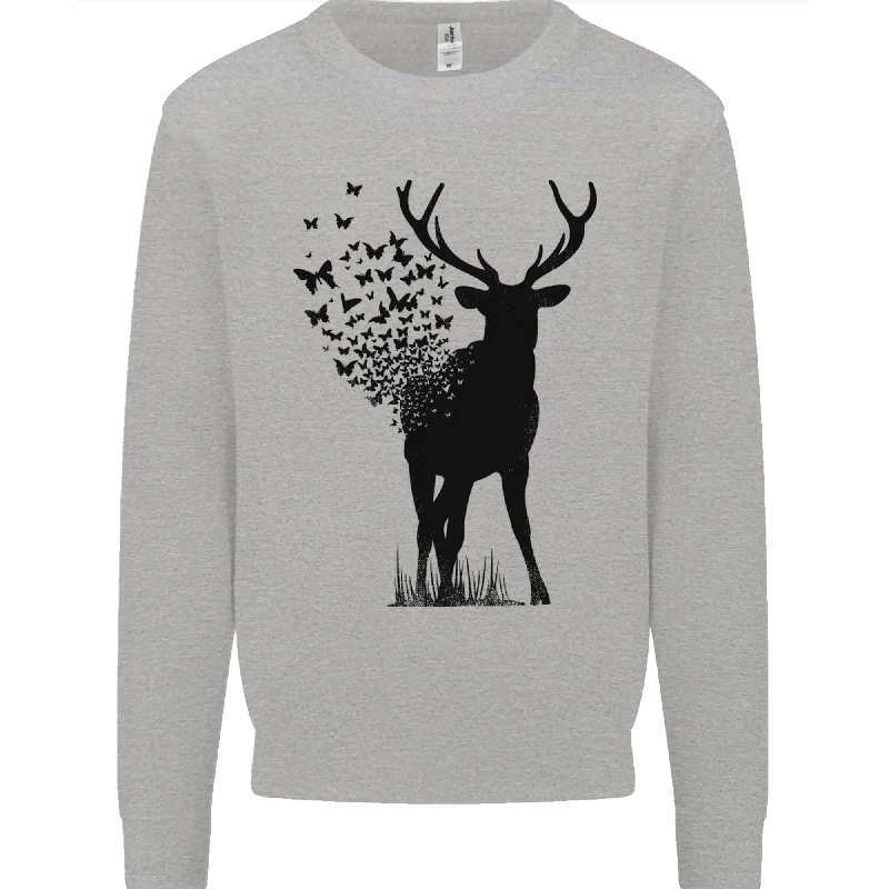 Abstract Butterfly Deer Ecology Environment Mens Sweatshirt Jumper Hoodie with Hem Drawcord Adjustable Customizable
