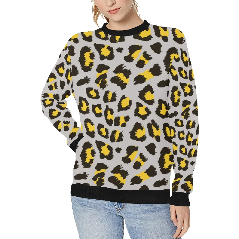 Gray Leopard print pattern Women's Crew Neck Sweatshirt Hoodie with Pattern Geometric Abstract