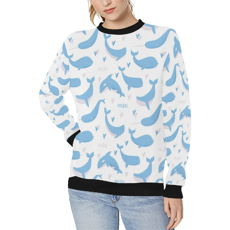 Blue whale pattern Women's Crew Neck Sweatshirt Hoodie with Applique Textured Unique
