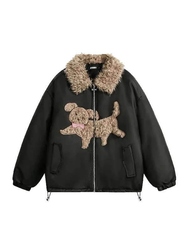 'Puppy Pal' Kawaii Puppy Fluffy Turn Down Collar Cotton Padded Jacket Fleece Jacket Down Jacket Parka