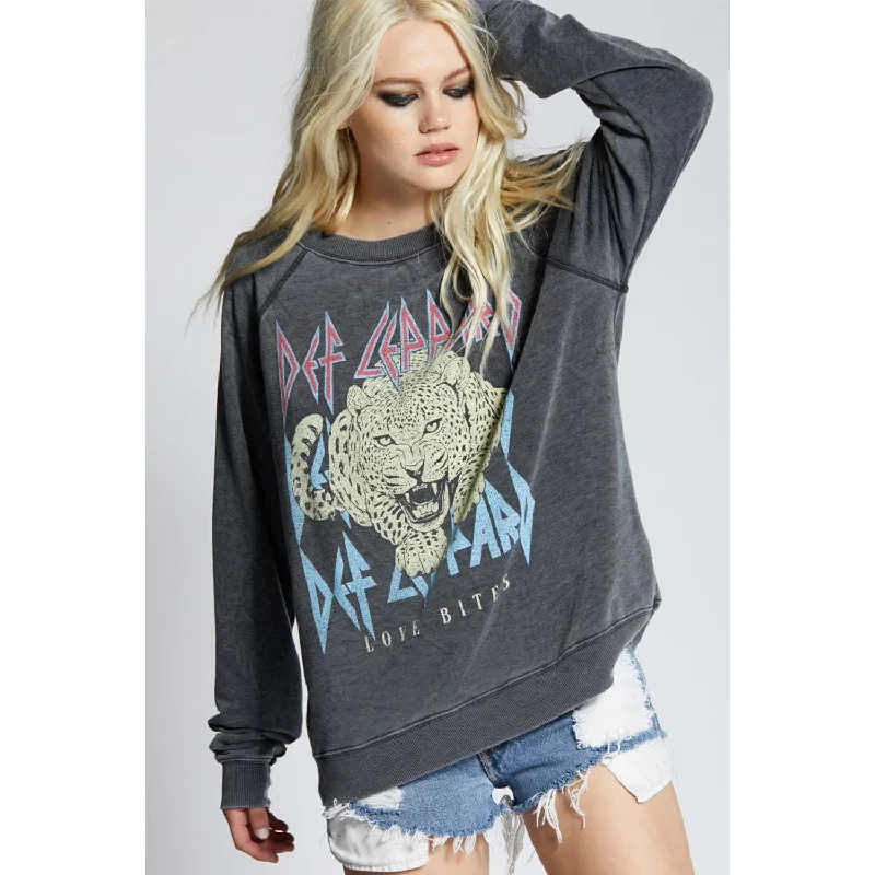 Recycled Karma Def Leppard Love Bites Sweatshirt Hoodie with Raw Hem Edgy Unfinished