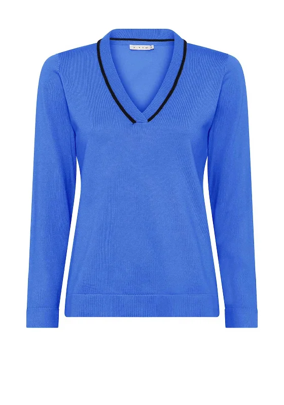 Micha V Neck Sweater, Blue Collared Crew Neck Turtle Neck
