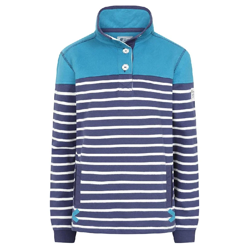 LJ6 - Striped Button Neck Sweatshirt - Peacock Hoodie Sweatshirt Pullover