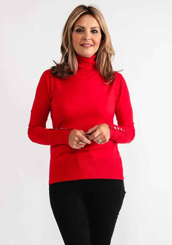 Serafina Collection Polo Neck Sweater, Red Nylon Fabric Polyester Fabric Spandex Fabric