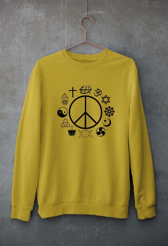 Peace Religious Symbols Unisex Sweatshirt for Men/Women Hoodie with Hem Applique Textured Unique