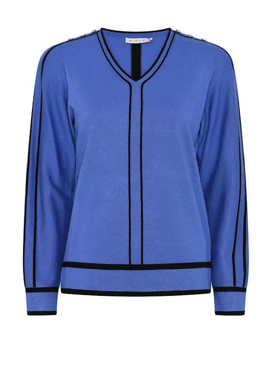 Micha V Neck Colour Block Sweater, Blue Tailored Straight A-Line