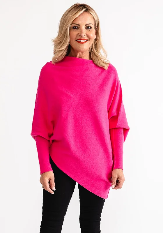 D.E.C.K By Decollage One Size Batwing Asymmetric Jumper, Pink Lace Blend Ribbed Blend Corduroy Blend