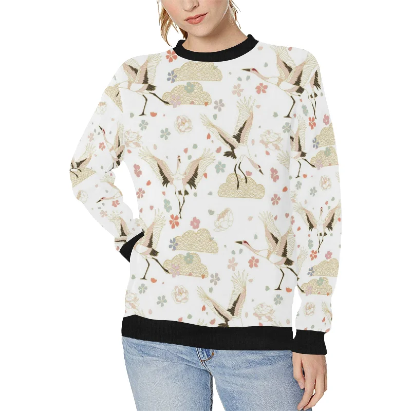 Beautiful Japanese cranes pattern Women's Crew Neck Sweatshirt Hoodie with Zipper Versatile Modern