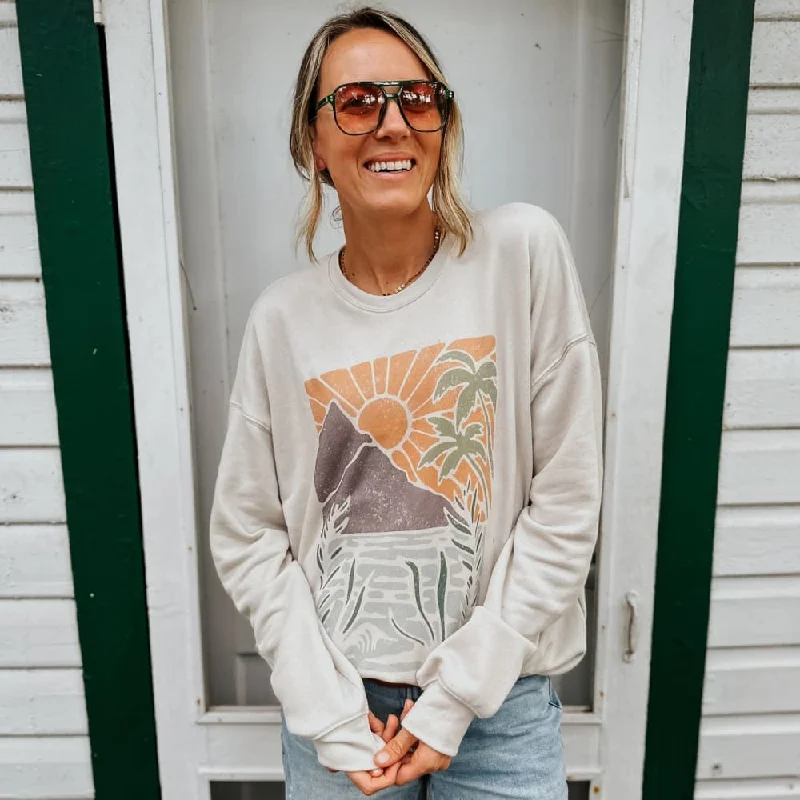 Neutral Island Scene Sweatshirt Hoodie with Contrast Stitching Detailed Premium