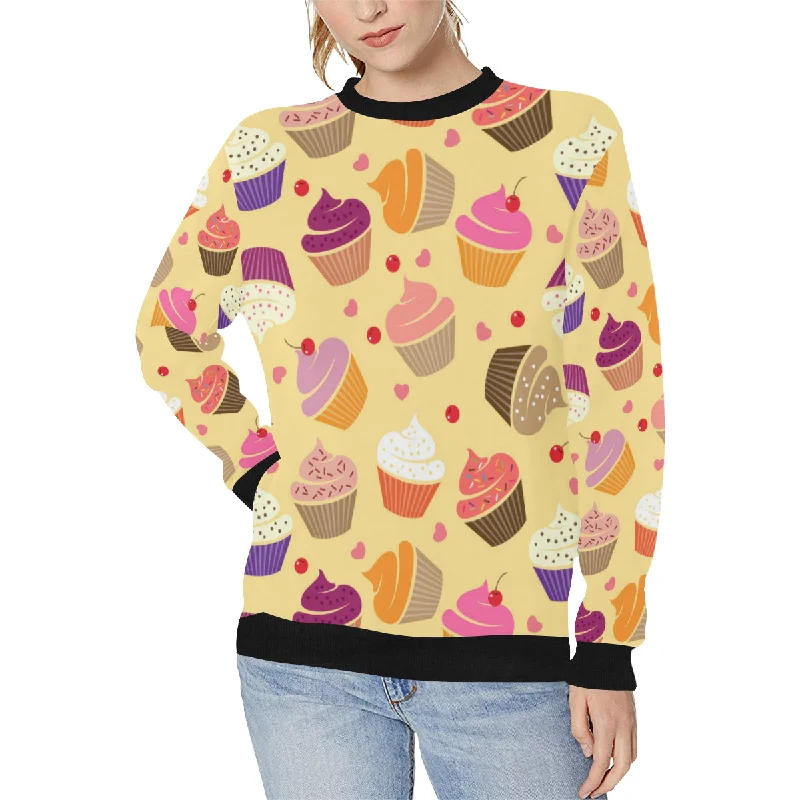 cake cupcake heart cherry pattern Women's Crew Neck Sweatshirt Hoodie with Logo Branding Identity