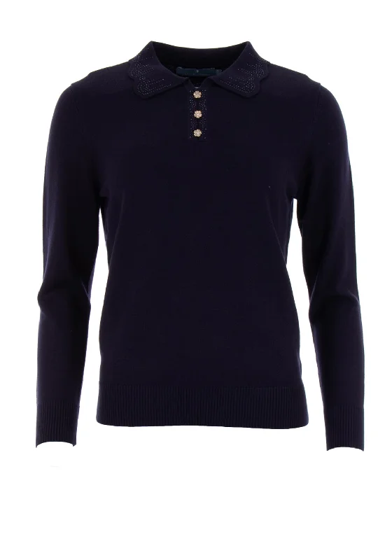Castle of Ireland Embellished Sweater, Navy Tailored Straight A-Line