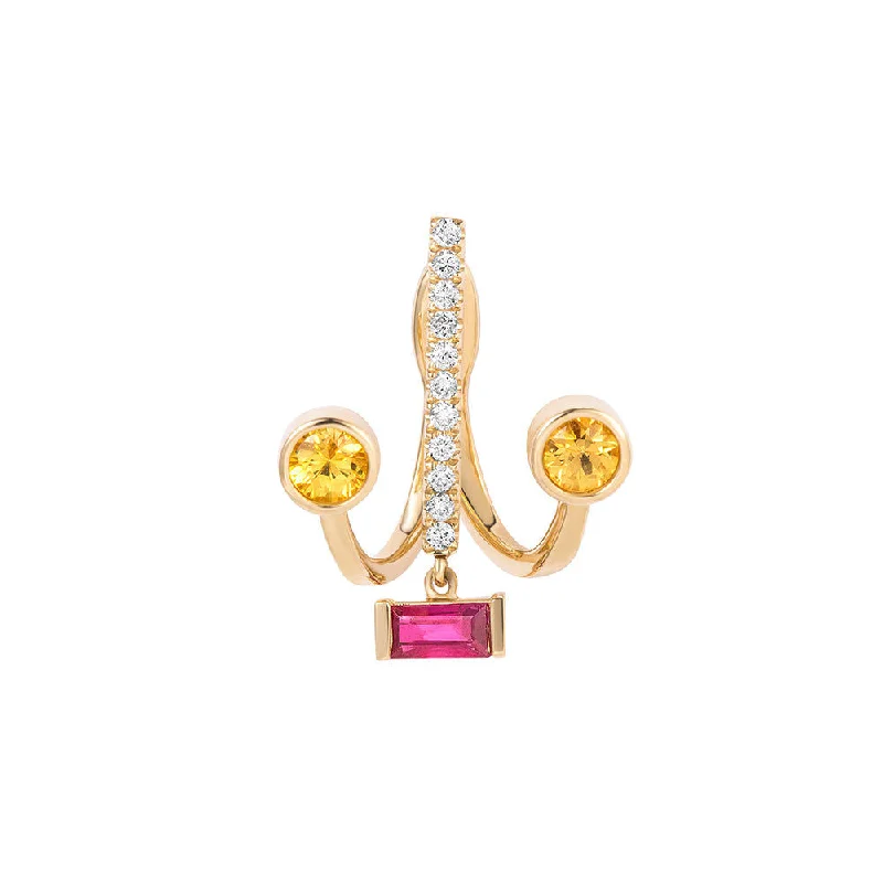PREMIERE Carina 18K Gold Ear Jacket w. Sapphire, Ruby & Diamond Mesh Jacket Canvas Jacket Denim Jacket