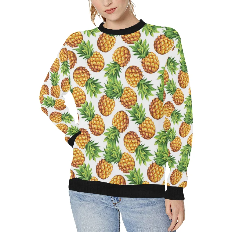 Pineapples design pattern Women's Crew Neck Sweatshirt Hoodie with Tie-Dye Psychedelic Retro