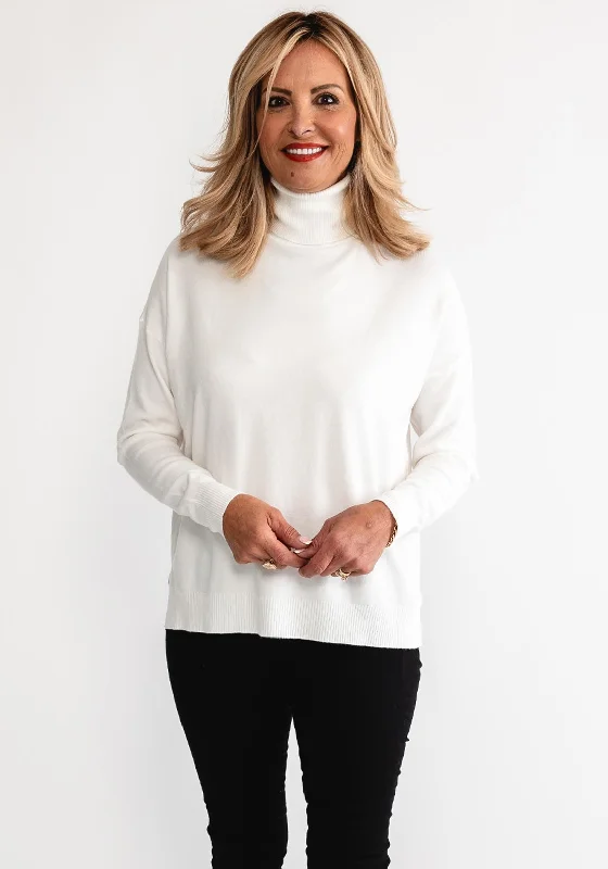 D.E.C.K By Decollage One Size Roll Neck Sweater, Cream Houndstooth Herringbone Solid