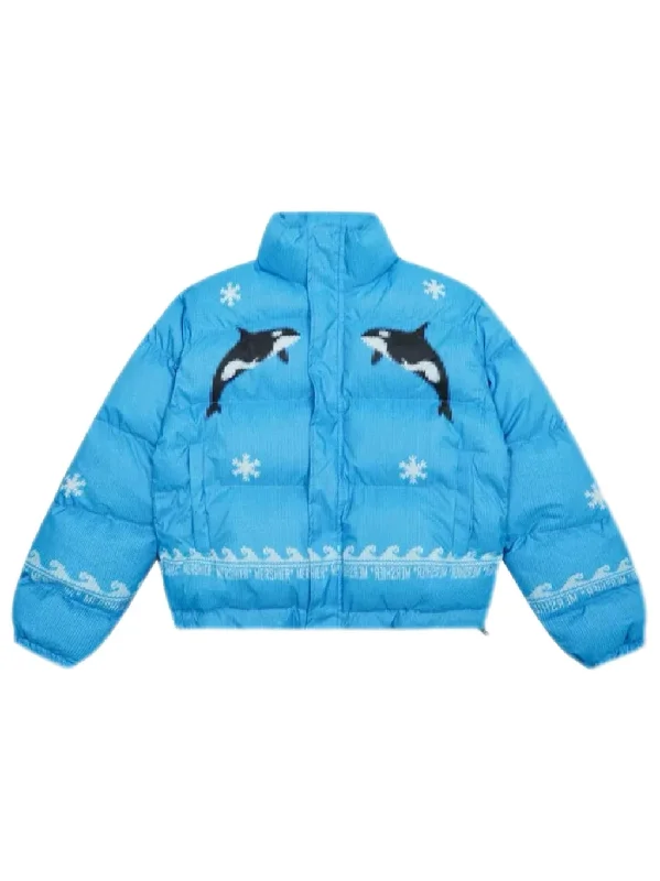 'Dolphin' Y2k Retro Pixel Style Oversized Puffer Jacket Knit Fabric Woven Fabric Fleece Fabric
