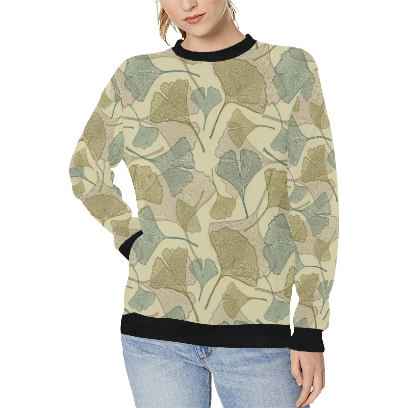 Ginkgo leaves design pattern Women's Crew Neck Sweatshirt Hoodie with Lining Warm Insulated