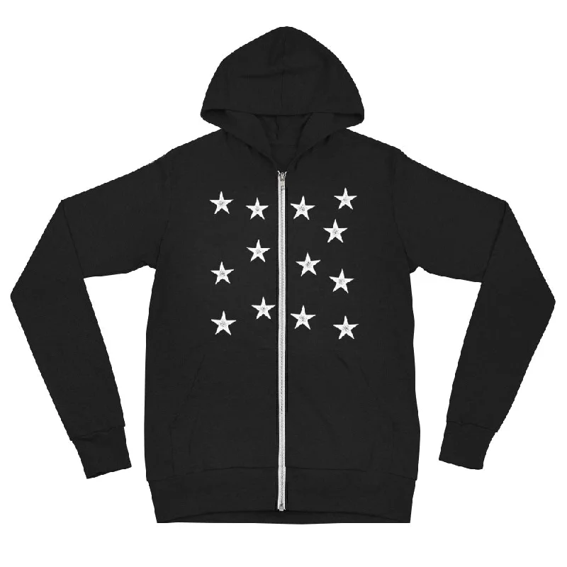 13 Stars Tri-Blend Zip Hoodie Sweatshirt Hoodie with Hem Fringe Bohemian Relaxed