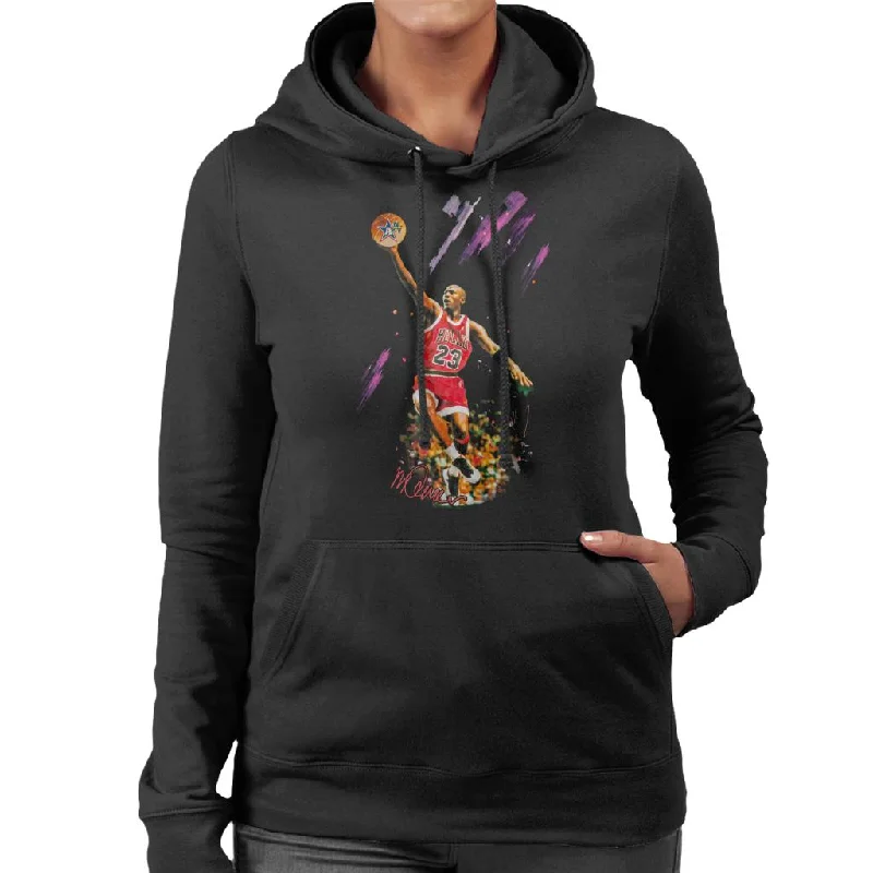 Sidney Maurer Original Portrait Of Bulls Star Michael Jordan Women's Hooded Sweatshirt Hoodie with Thumb Holes Functional Cozy